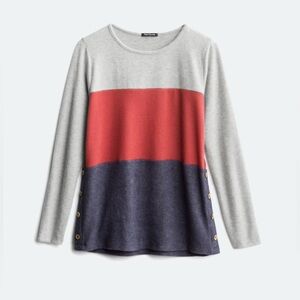 Multicolor Pink Clover Knit Top with Button Detail